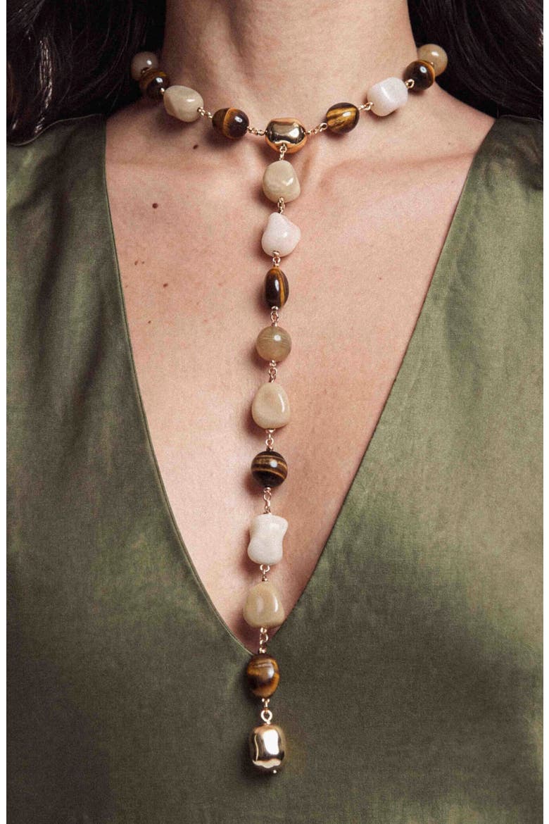 Serene Stone Lariat Necklace, Alternate, color, BEIGE