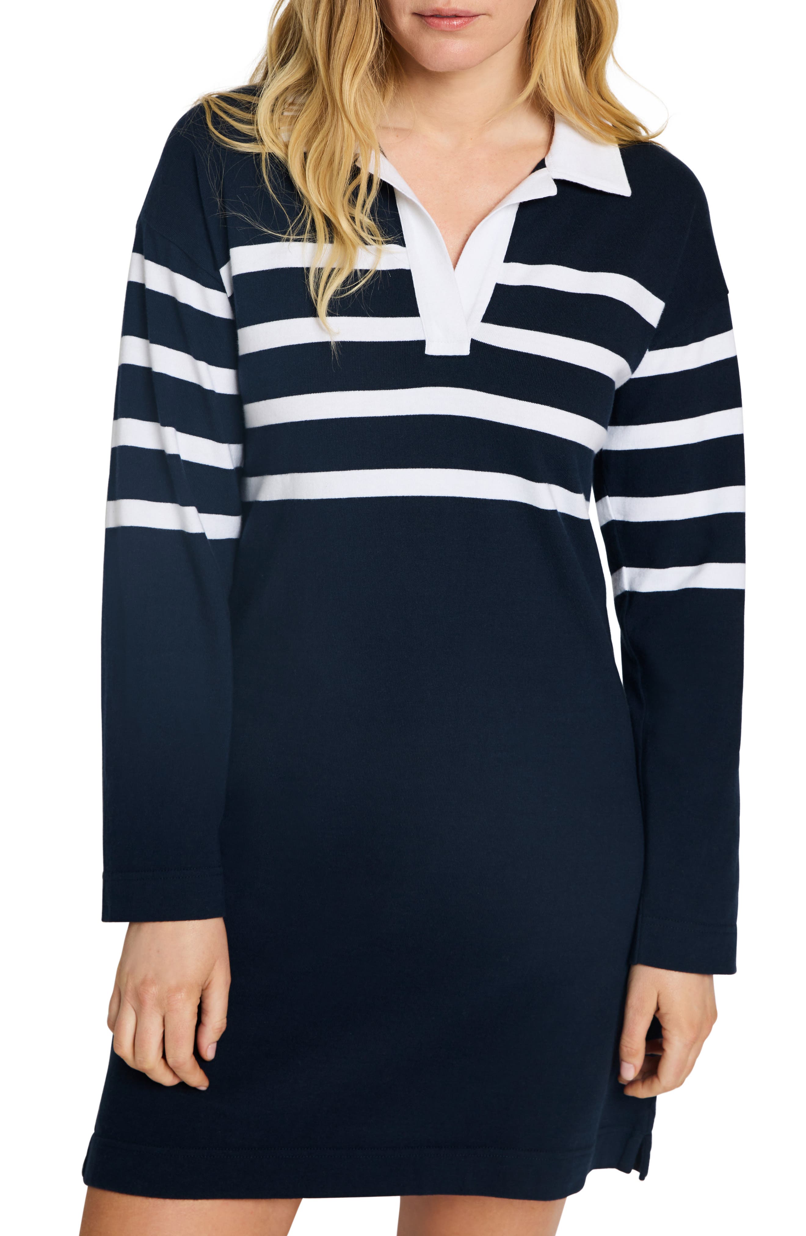 Faherty Rugby Stripe Long Sleeve Cotton Polo Dress