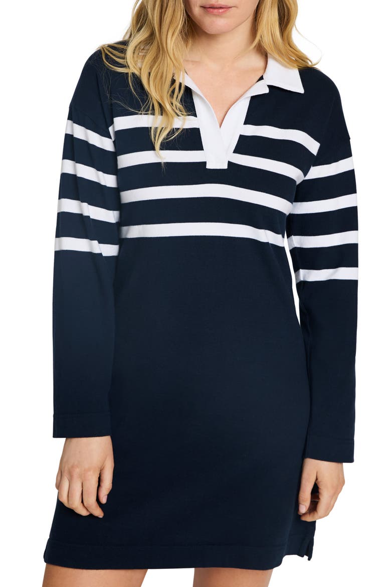 Rugby Stripe Long Sleeve Cotton Polo Dress, Main, color, CAPE MAY