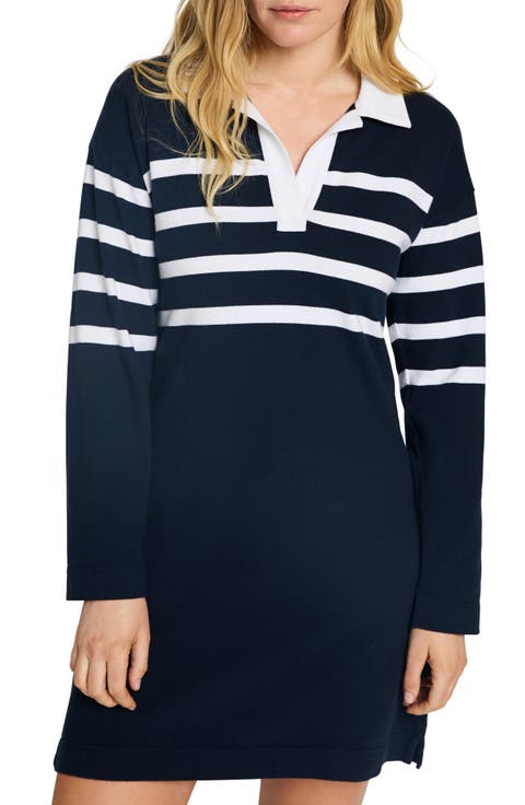 Rugby Stripe Long Sleeve Cotton Polo Dress