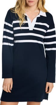 Faherty Rugby Stripe Long Sleeve Cotton Polo Dress