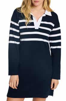 Faherty Rugby Stripe Long Sleeve Cotton Polo Dress