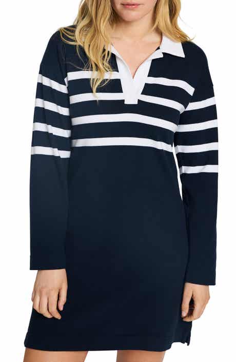 Faherty Rugby Stripe Long Sleeve Cotton Polo Dress