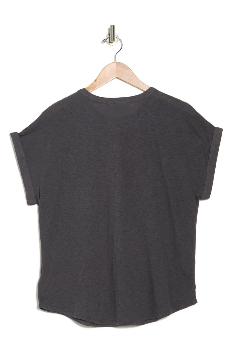 Lucky Brand Mixed Media Short Sleeve Cotton Henley Top, Alternate, color, Asphalt