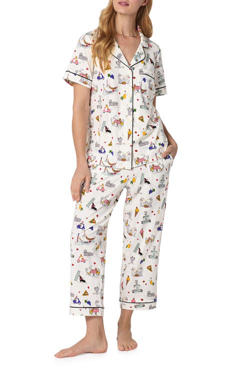 Print Stretch Organic Cotton Jersey Crop Pajamas (Regular & Plus)