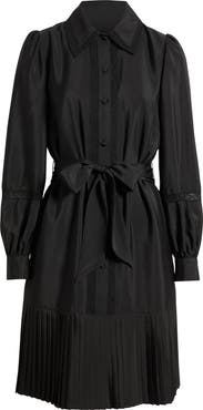 Eliza J Lace Detail Long Sleeve Pleated Shirtdress