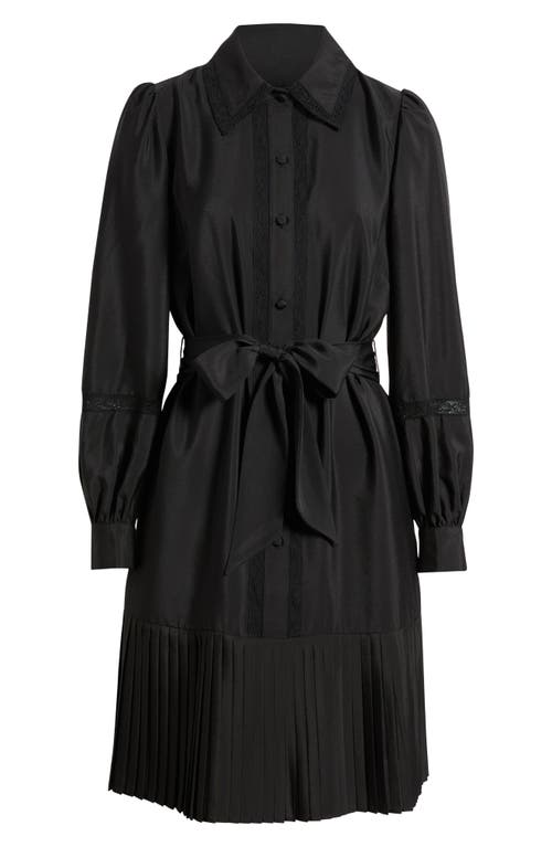 Eliza J Lace Detail Long Sleeve Pleated Shirtdress In Black