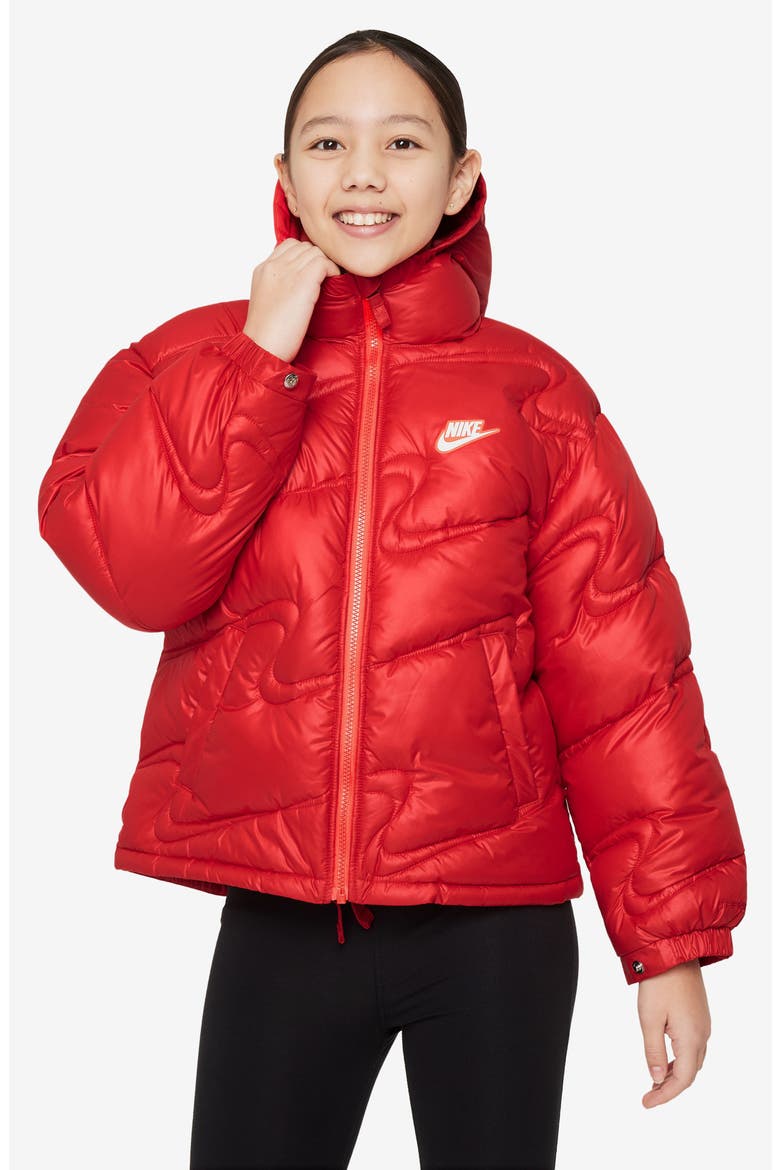 Kids' Sportswear Therma-FIT Water Repellent Puffer Jacket, Main, color, UNV RED/ WILD MANGO/ WHITE