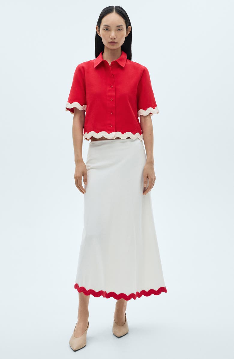 MANGO Essential Crop Button-Up Shirt, Alternate, color, Red