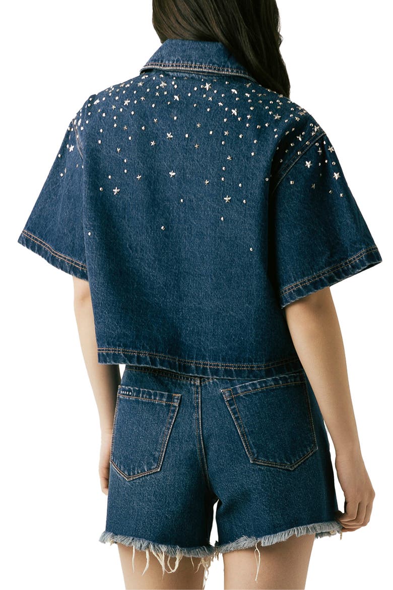 Stud Detail Elbow Sleeve Denim Button-Up Shirt, Alternate, color, SILVER DREAMS