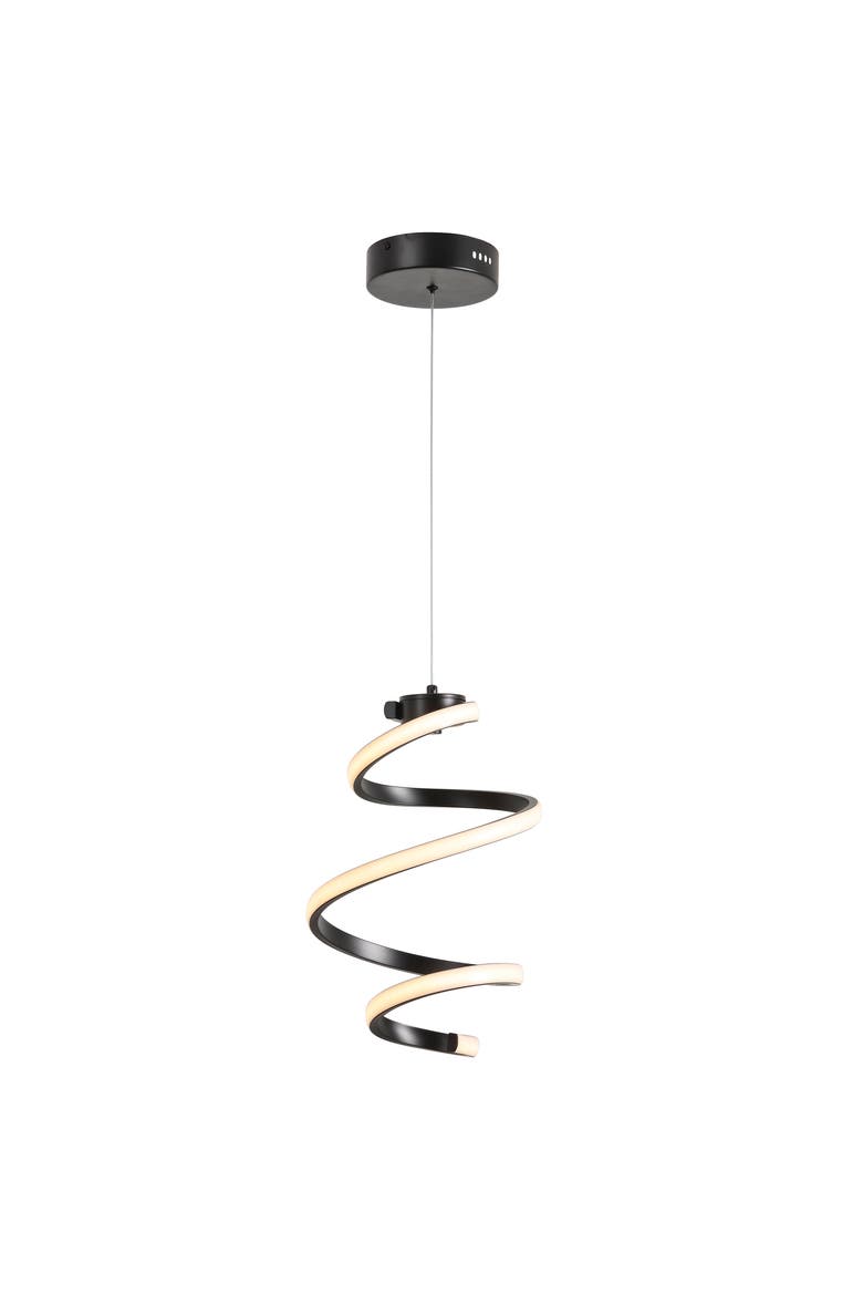 Whirl 11" 1-Light Modern Minimalist Metal Helix Swirl Abstract Integrated LED Pendant, Black, Main, color, Black