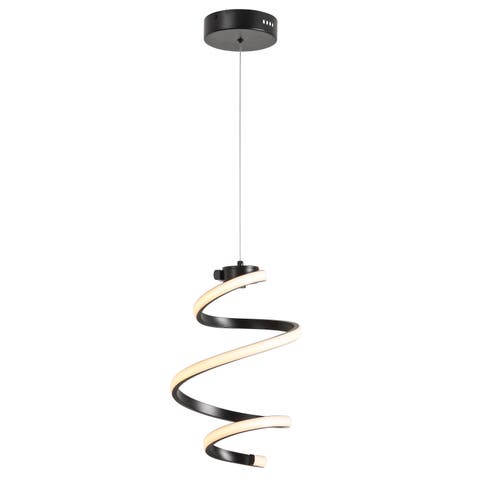 Whirl 11" 1-Light Modern Minimalist Metal Helix Swirl Abstract Integrated LED Pendant, Black