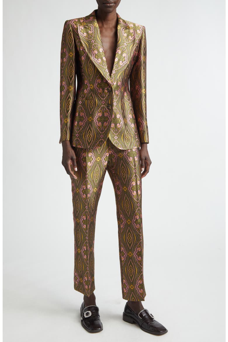 Paisley Jacquard Ankle Trousers, Alternate, color, MULTICOLOR ON GREEN BASE