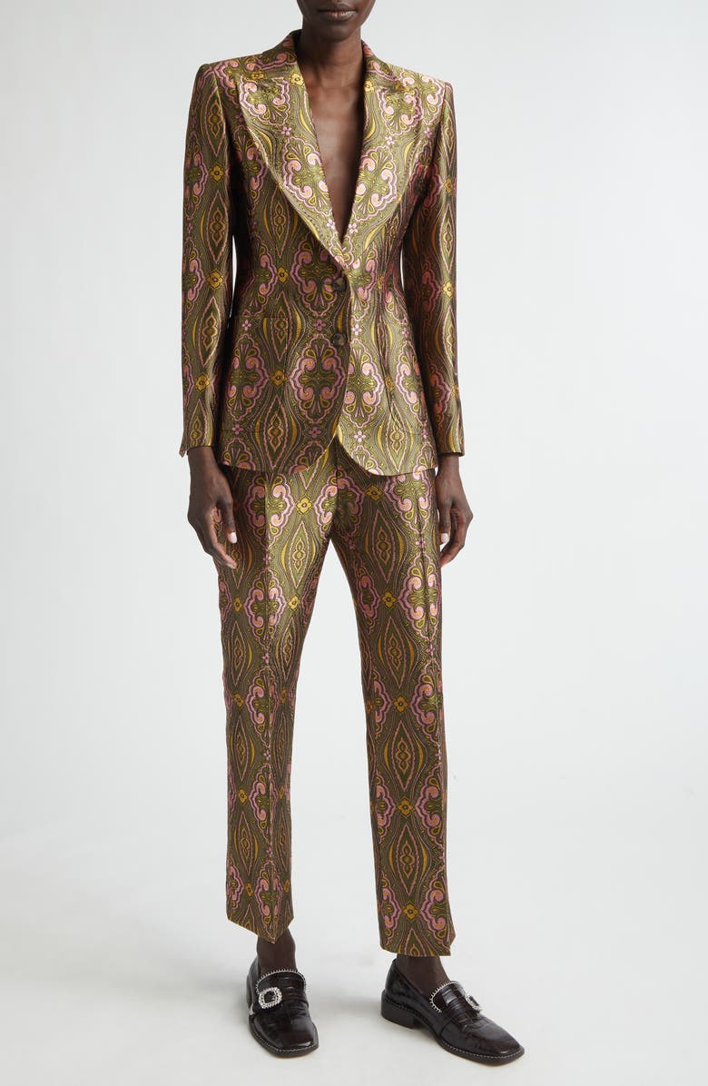 Etro Paisley Jacquard Ankle Trousers, Alternate, color, Multicolor On Green Base