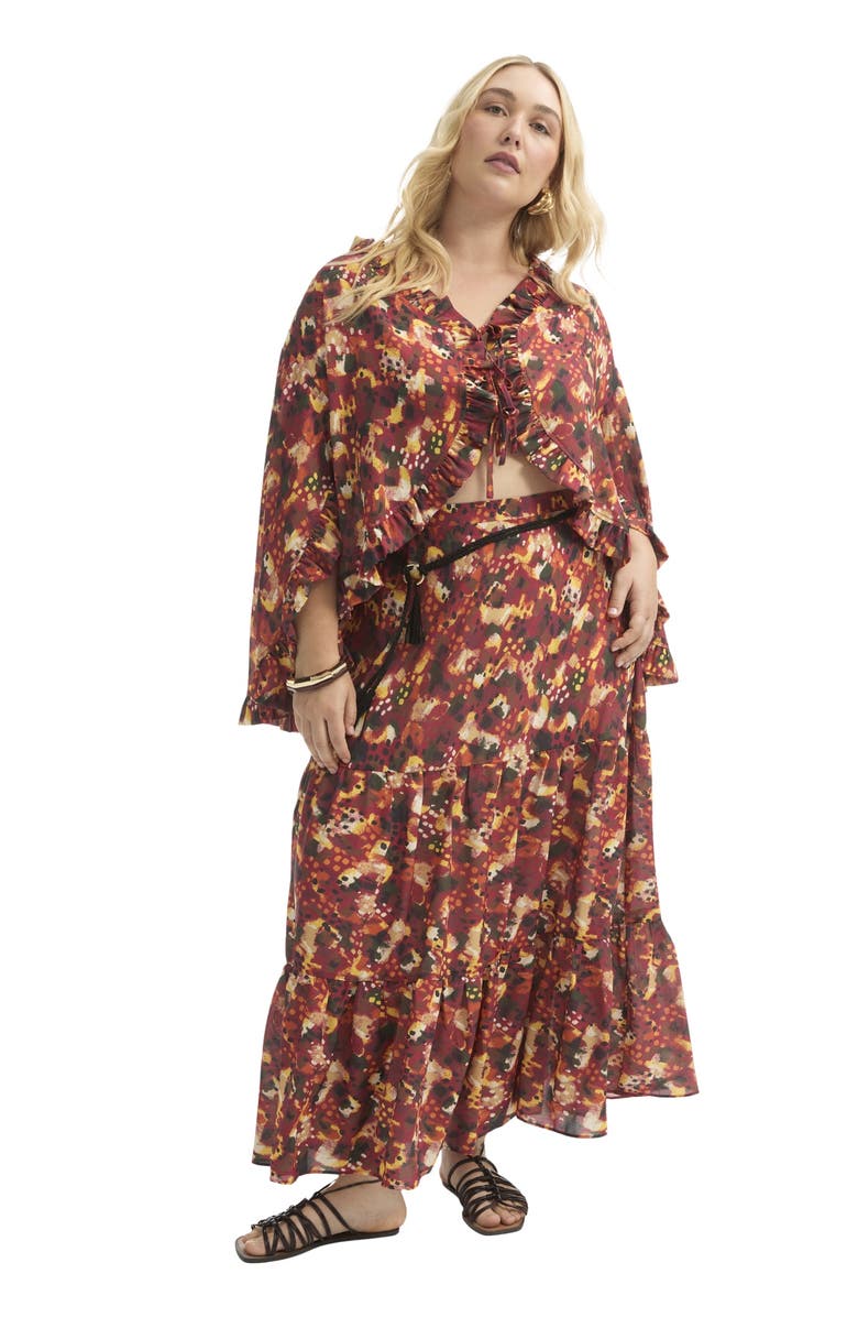 June + Vie Tiered Printed Maxi Skirt, Main, color, Dotted