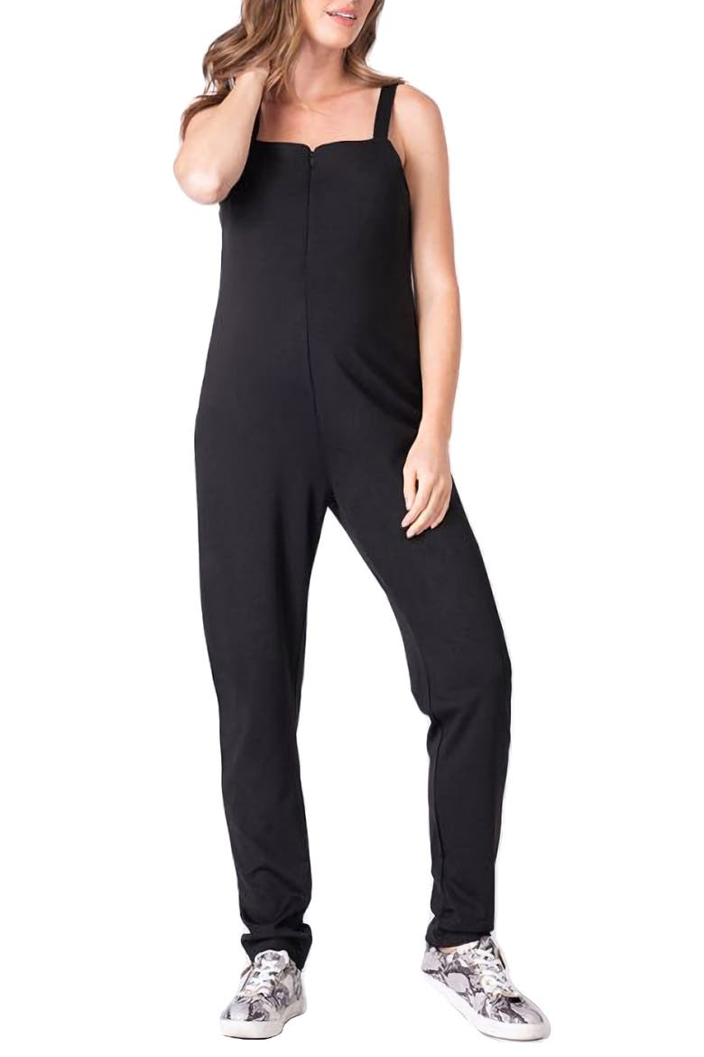 Maternity/Nursing T-Shirt & Jumpsuit Set, Alternate, color, BLACK