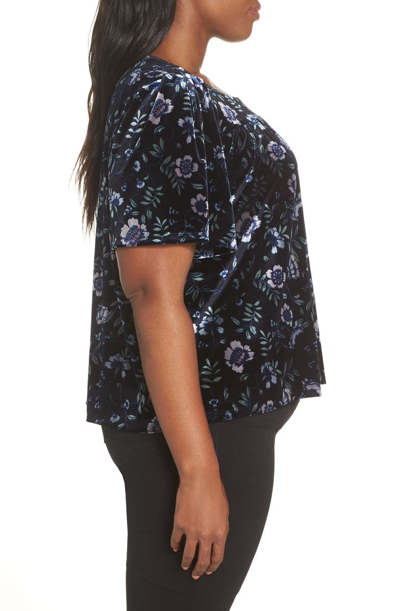 CeCe Bloomsbury Floral Velvet Top, Alternate, color,