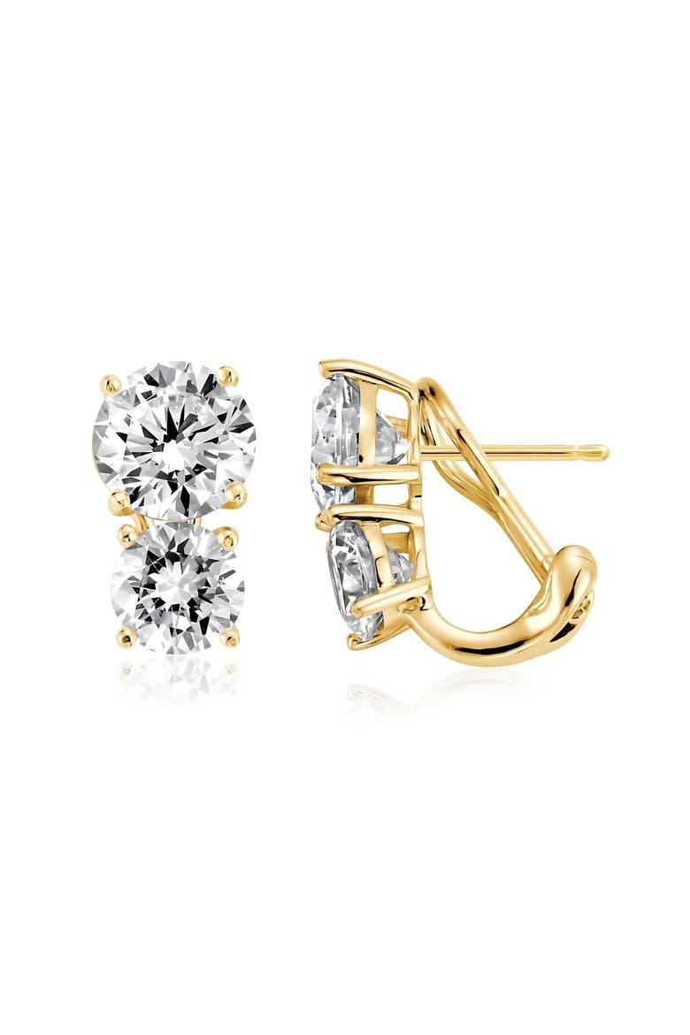 Double Cubic Zirconia Lever-Back Earrings, Main, color, 18KYG/ CLEAR STONE