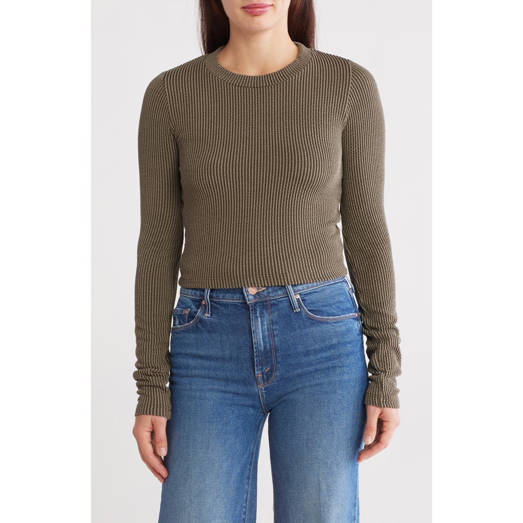 Shop Renee C Long Sleeve Ribbed Crop Top In Olive