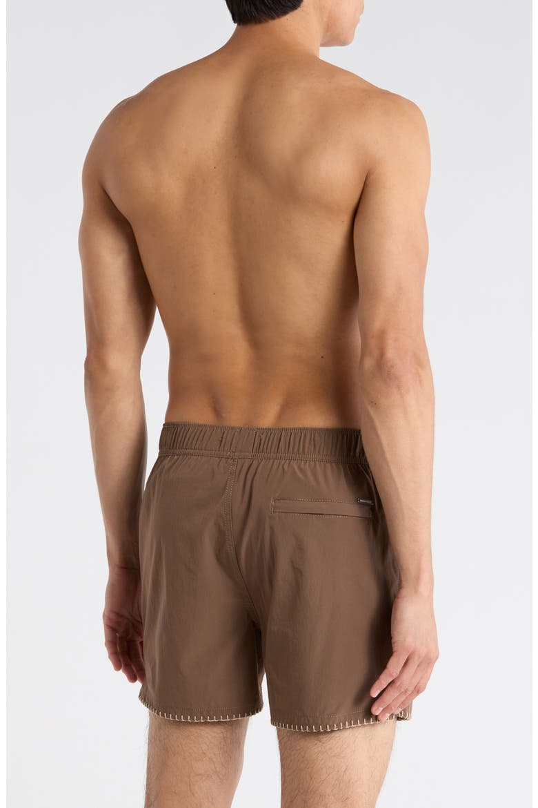 Embroidered Shortie Volley Swim Trunks, Alternate, color, COFFEE
