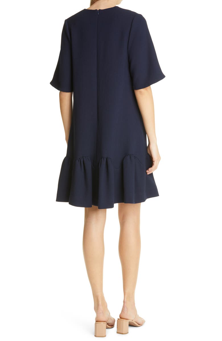 Lela Rose Flounce Hem Crepe Tunic Dress, Alternate, color, Navy