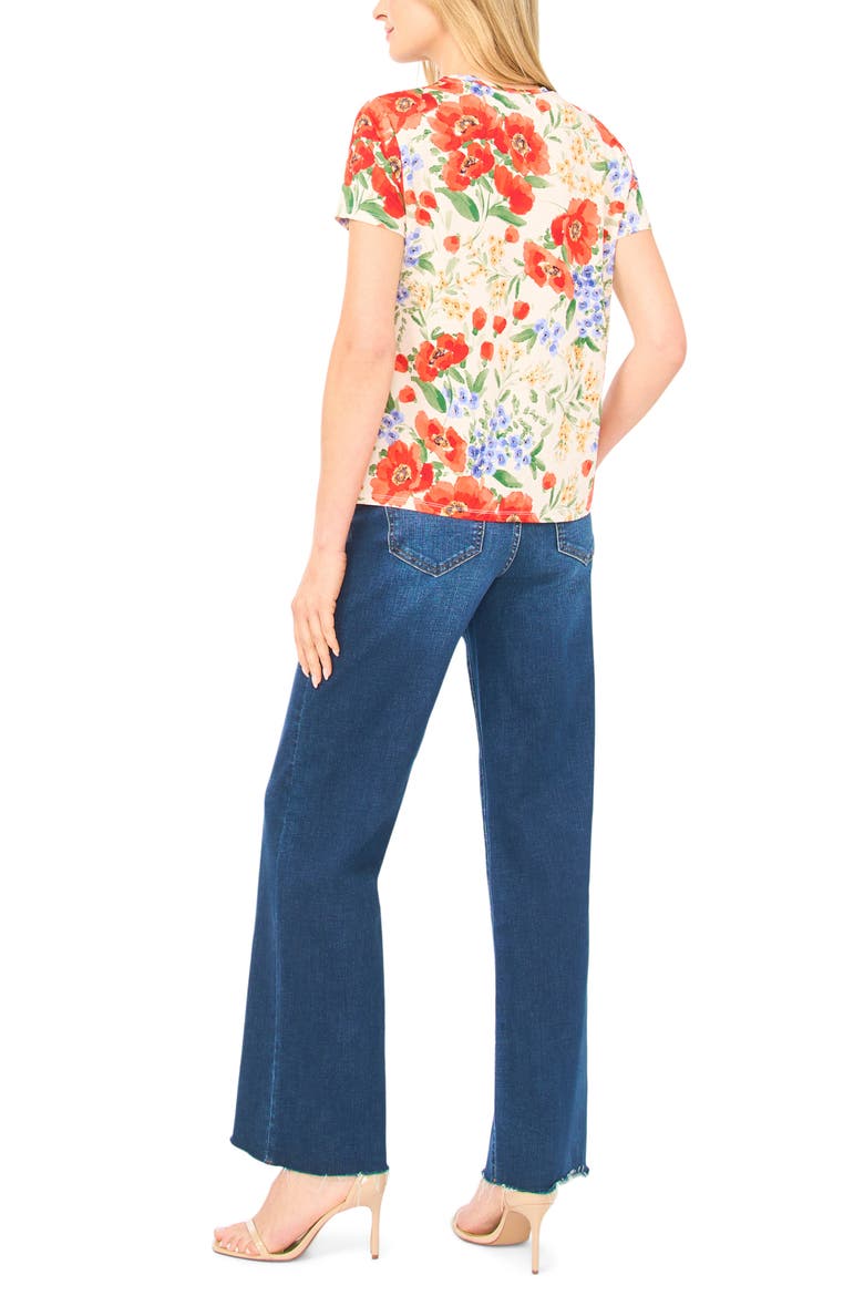 Floral Knit T-Shirt, Alternate, color, FIRE ORANGE