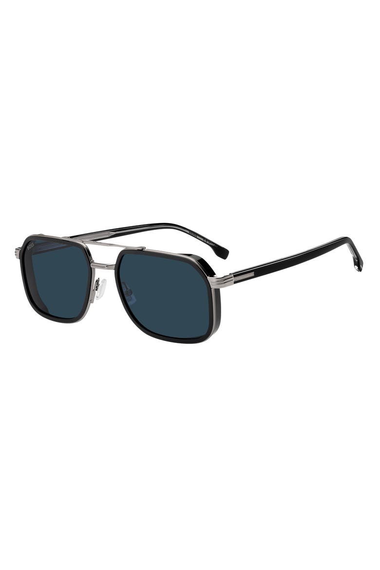 55mm Rectangular Sunglasses, Alternate, color, BLACK RUTHENIUM/ BLUE