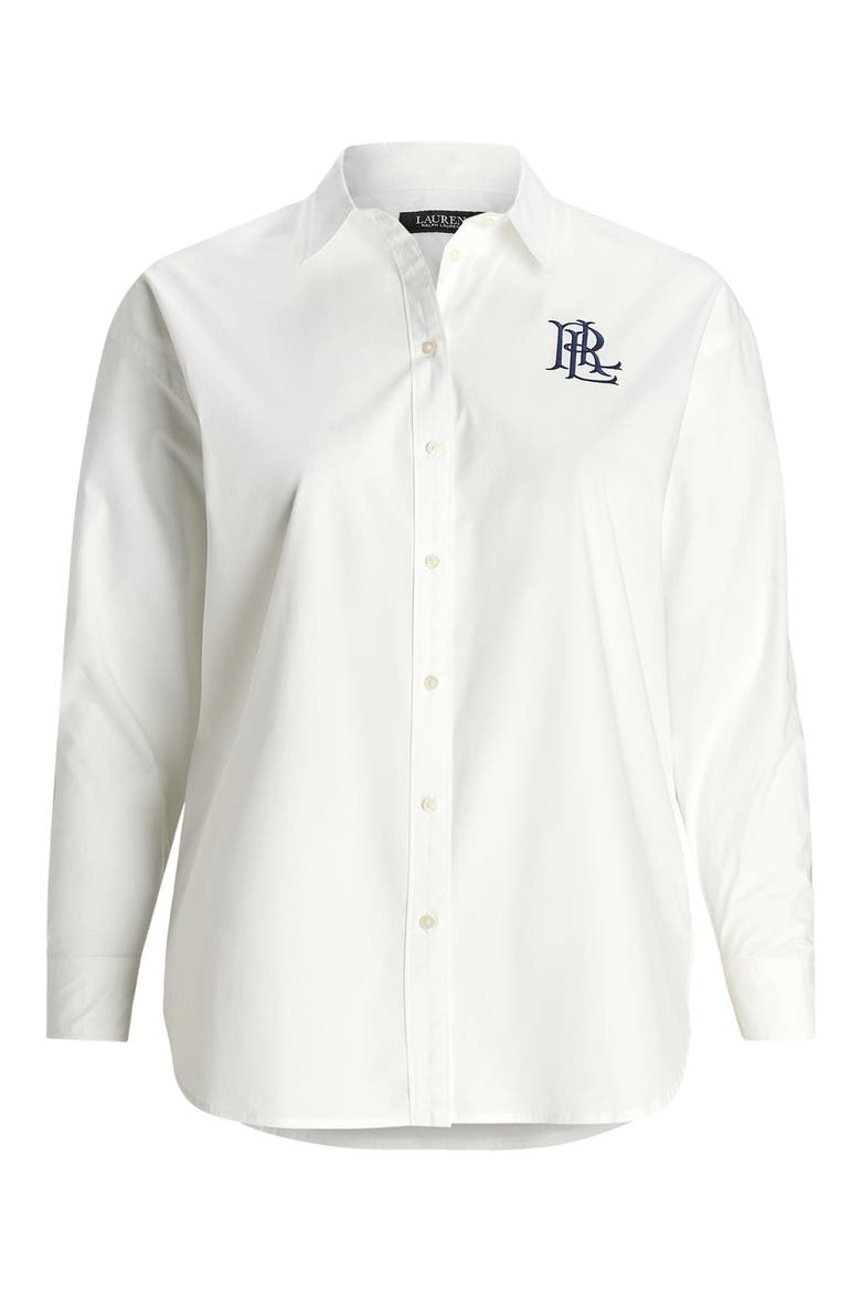 Embroidered Logo Stretch Cotton Button-Up Shirt, Alternate, color, WHITE