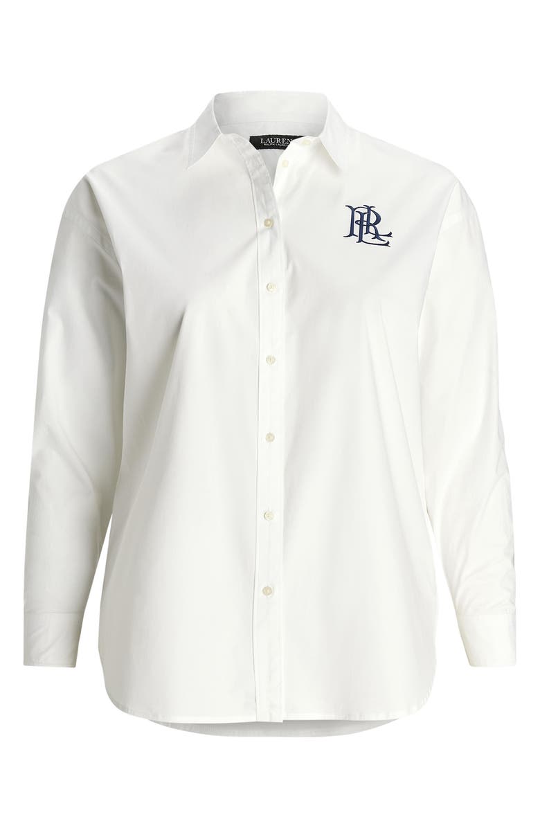 Lauren Ralph Lauren Embroidered Logo Stretch Cotton Button-Up Shirt, Alternate, color, White