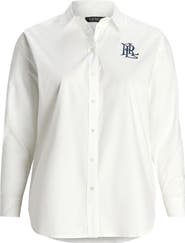 Lauren Ralph Lauren Embroidered Logo Stretch Cotton Button-Up Shirt