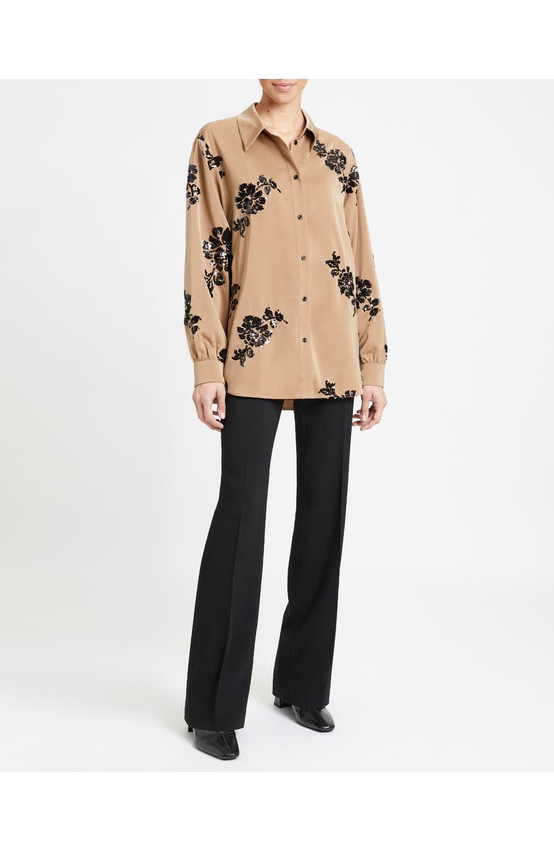 Santorelli Carmen Oversized Sequin Shirt, Main, color, Latte/Black
