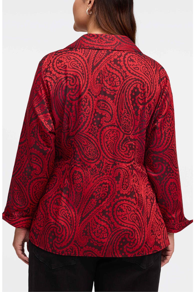 Salina Paisley Print Cotton Blend Wrap Shirt, Alternate, color, BLACK/ RED