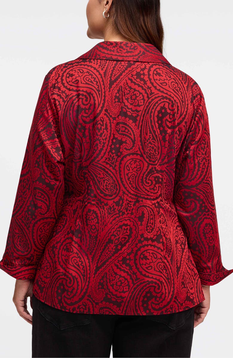 Foxcroft Salina Paisley Print Cotton Blend Wrap Shirt, Alternate, color, Black/ Red