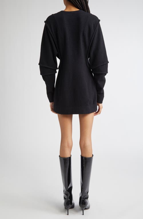 Eckhaus Latta Pallas Long Sleeve Boiled Wool & Cotton Minidress In Black