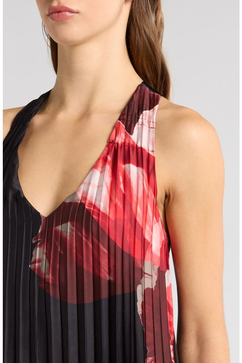 Sunburst Pleat Maxi Dress, Alternate, color, BLACK/RED FLORAL