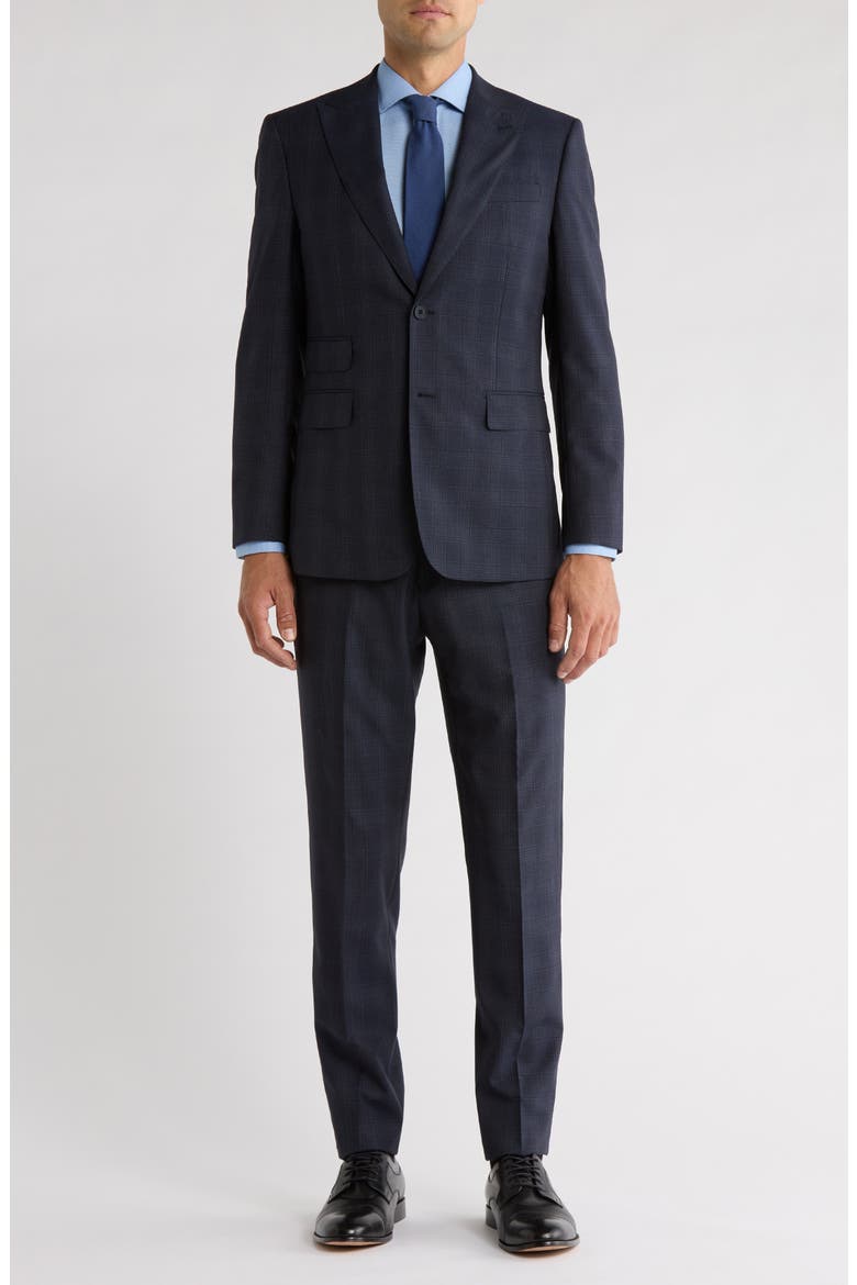 Peak Lapel Wool Blend Suit, Main, color, NAVY