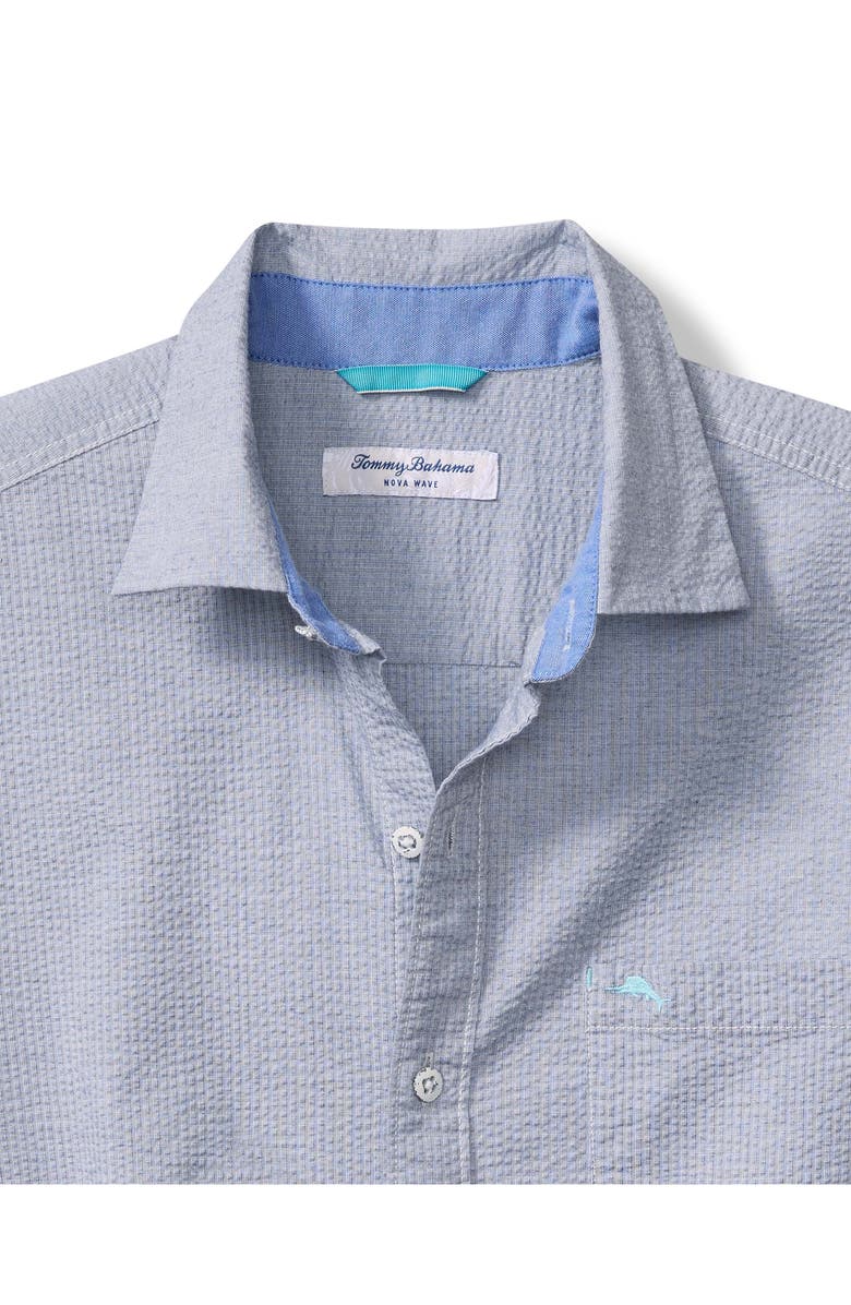 Tommy Bahama Nova Wave Solid Cotton Stretch Seersucker Button-Up Shirt, Alternate, color, Chambray Blue