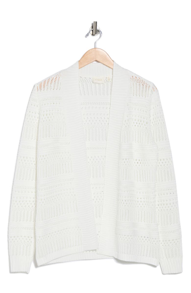 CYRUS Open Stitch Cardigan, Alternate, color, Bright White