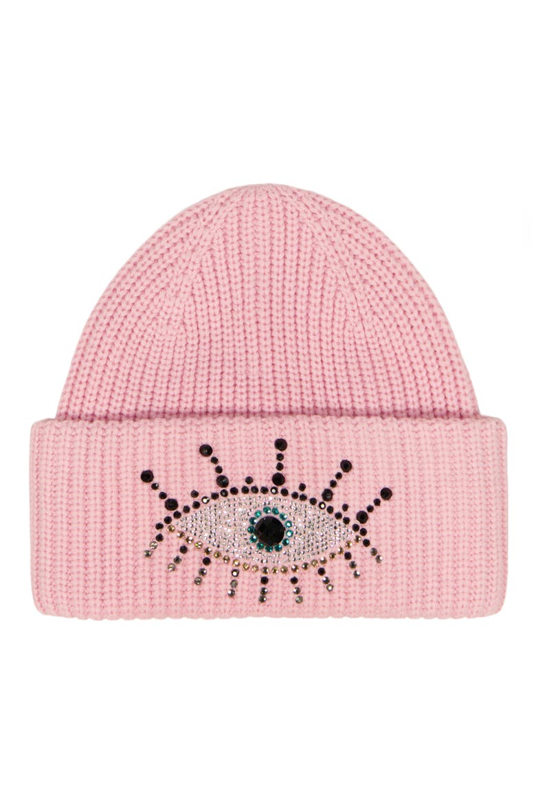 Beaded Evil Eye Beanie, Main, color, FUCHSIA