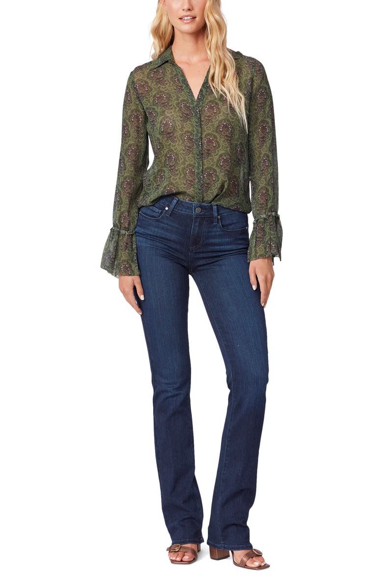 PAIGE Abriana Floral Print Long Sleeve Silk Shirt, Alternate, color, Army Green Multi