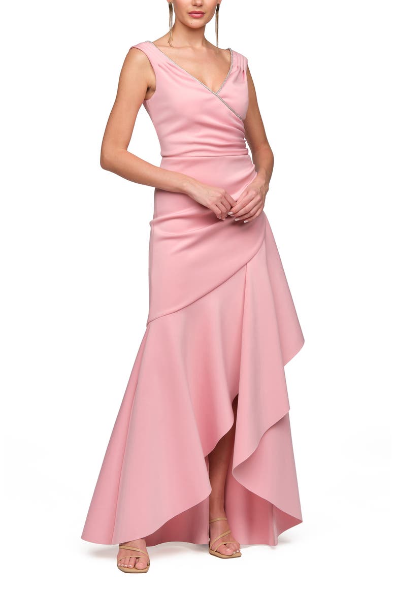 Marla Diamante Trim High Low Gown, Alternate, color, WARM ROSE