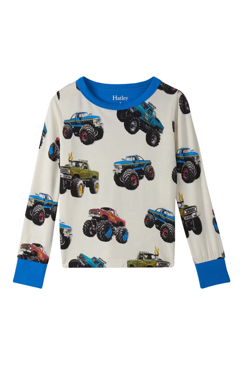 Kids' Mega Monster Truck Fitted Two-Piece Pajamas, Alternate, color, NATURAL