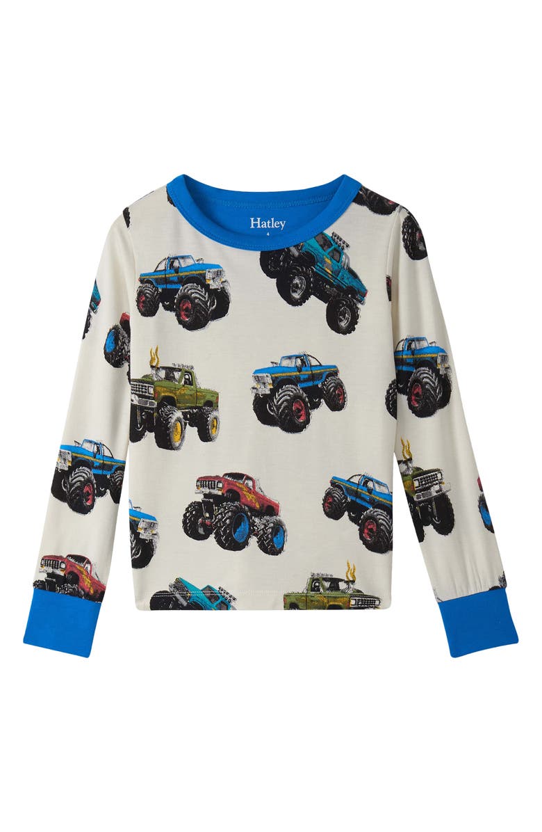 Hatley Kids' Mega Monster Truck Fitted Two-Piece Pajamas, Alternate, color, Natural