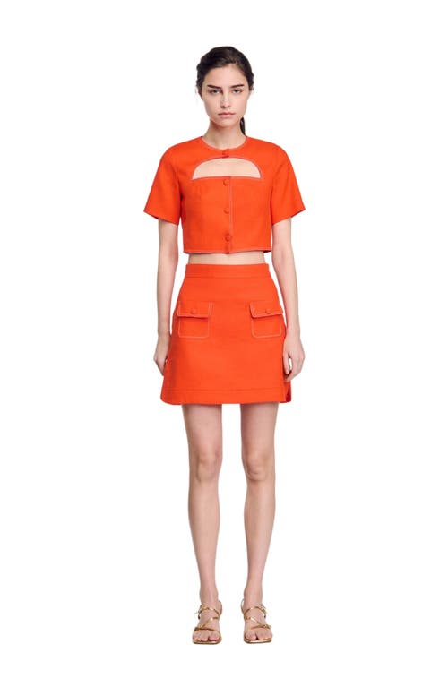 Sandro Short Skirt With Pockets In Orange