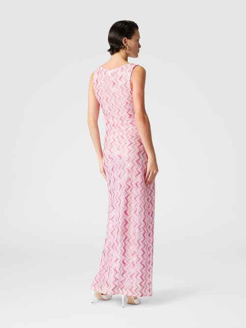 Missoni Long Cover-up Dress In Slub Zigzag Viscose Blend In White & Pink