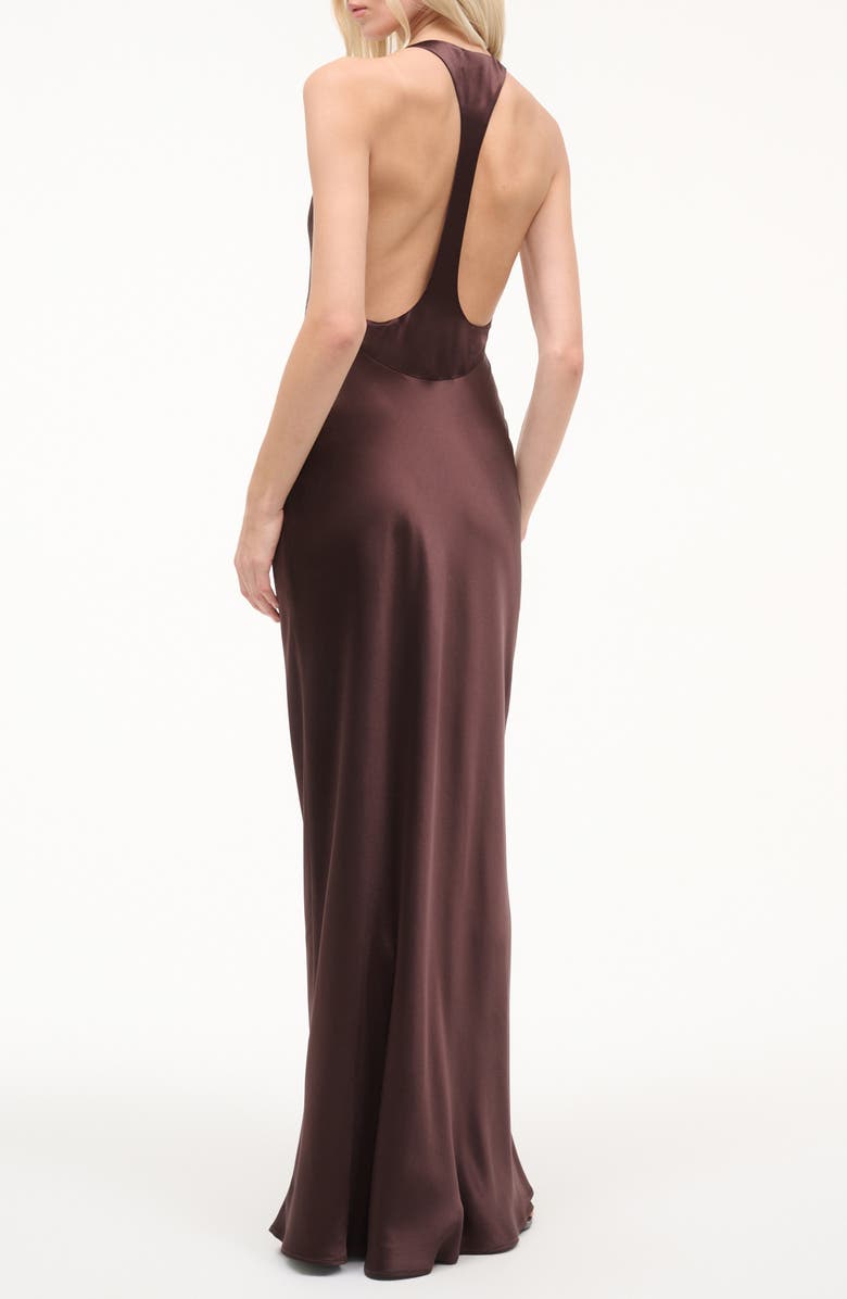 STAUD Juanita Racerback Satin Gown, Alternate, color, Earth