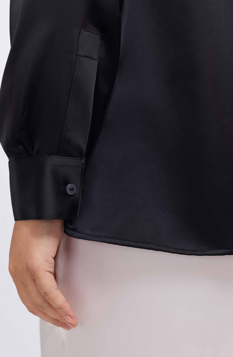 Foxcroft Bianca Satin Button-Up Shirt, Alternate, color, Black