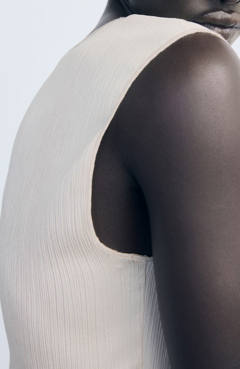 MANGO Plissé Sleeveless Knit Top, Alternate, color, Ecru