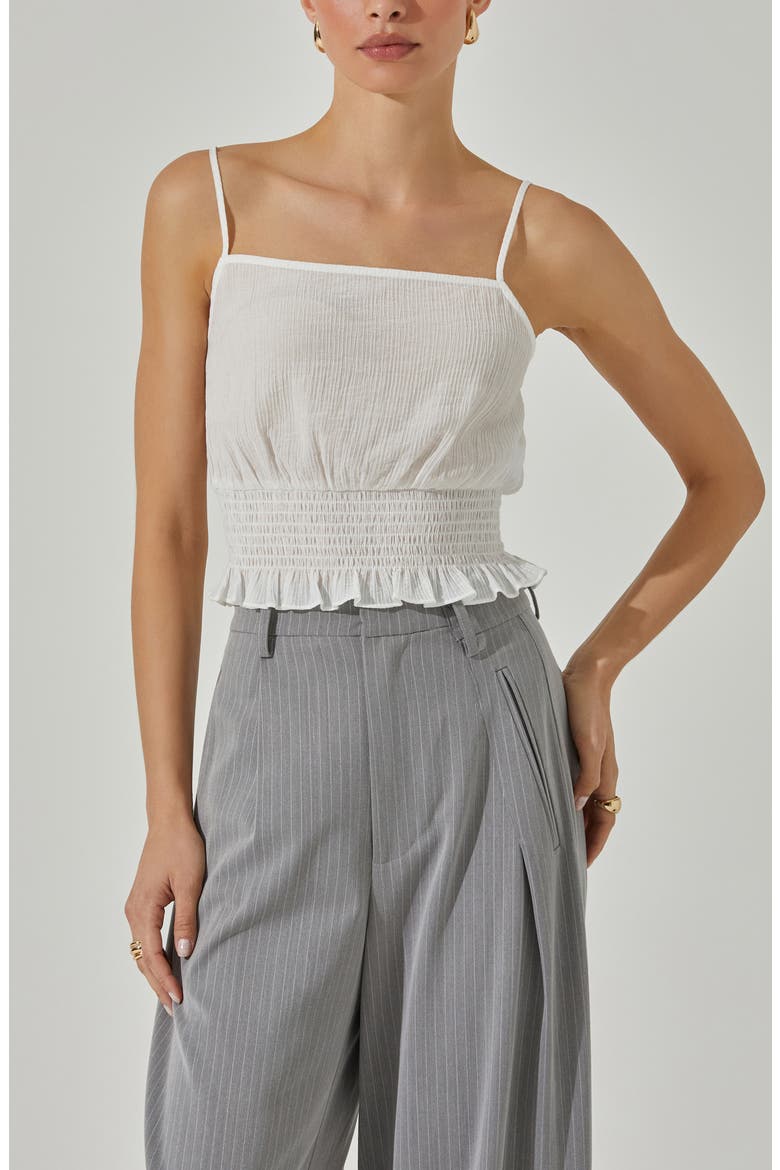 Crop Button-Up Shirt & Smocked Camisole, Alternate, color, WHITE