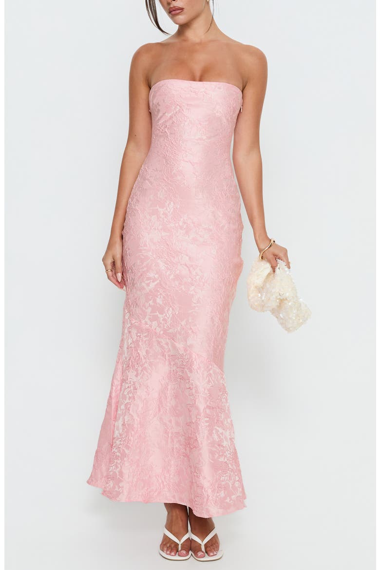 Lips Are Sealed Lace Jacquard Strapless Gown, Main, color, PINK
